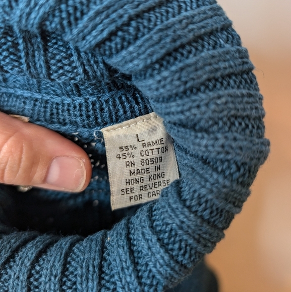 Vintage Woods & Gray Dark Teal Patterned Knit Turtle Neck Women Large Oversized - Picture 3 of 10